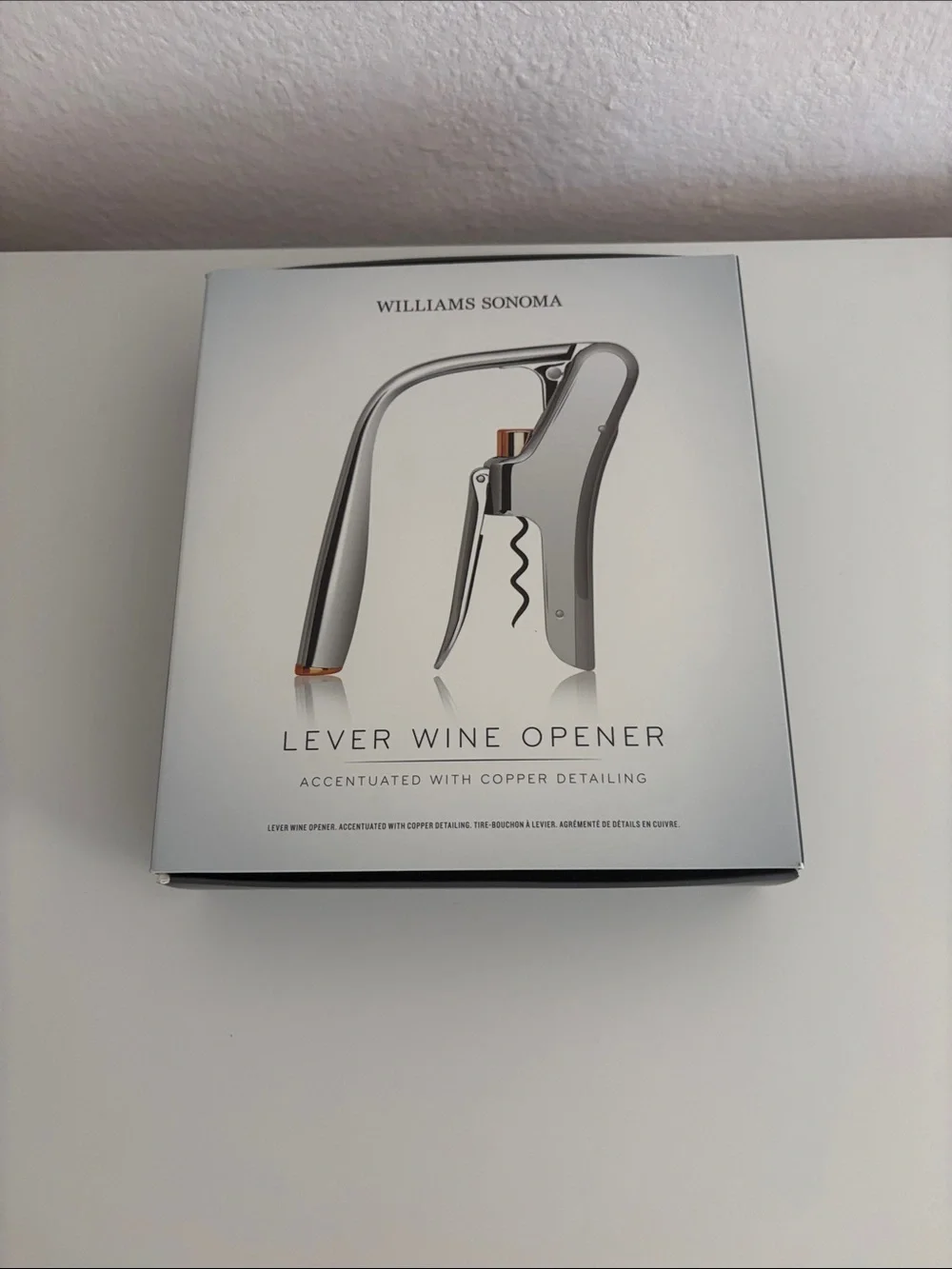 Williams Sonoma Lever Wine Opener - Silver with Copper Accents and Green Ribbon